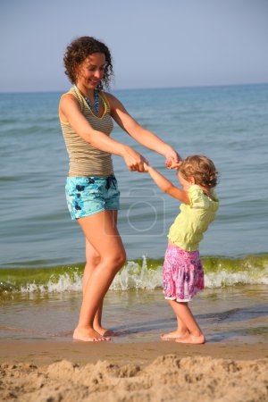 Mother with little girl on beach