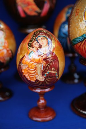 Wooden easter egg with painted our lady