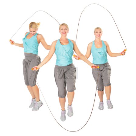 Three women with a skipping rope, collage