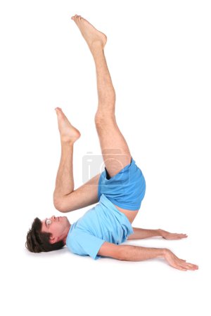 Yoga man on floor lies