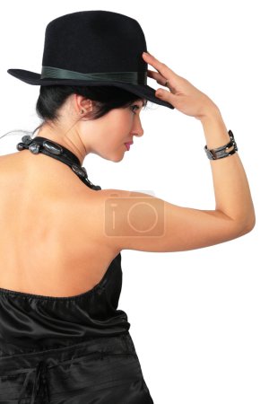 Brunette in black hat