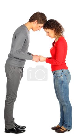 Young man and woman represents letter