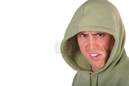 Angry man in hood