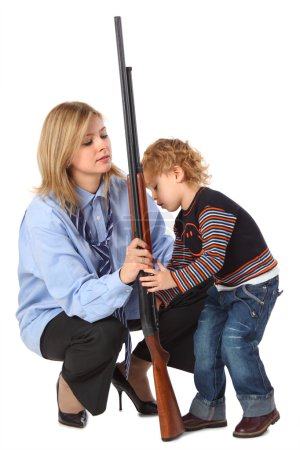 Mother and son with gun