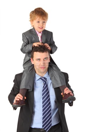 Businessman hold boy on neck