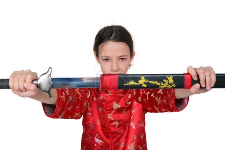 Kung fu girl takes out sword