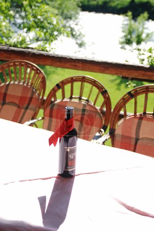 Wine bottle on table
