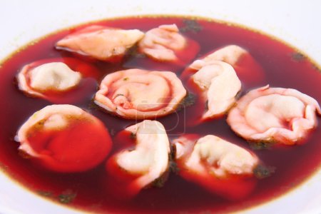 Red borscht with dumplings