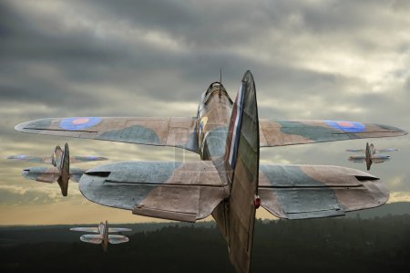 World War 2 era European aircraft Hurricane in flight