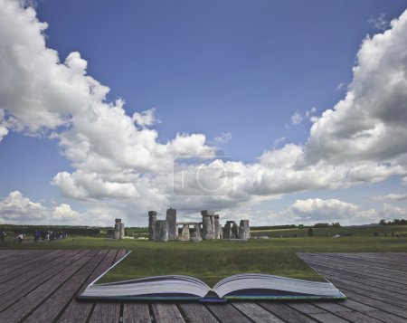 Creatvie concept image of Stonehenge coming out of pages in magi