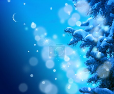 Christmas tree on blue night sky background