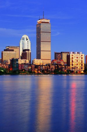 Boston city skyline at dusk