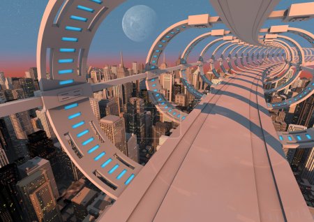 Futuristic city bridge