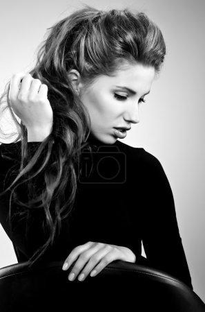 Beautiful woman portrait, black and white