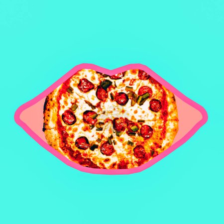 Contemporary art collage Pizza Lover. Fast food minimal project