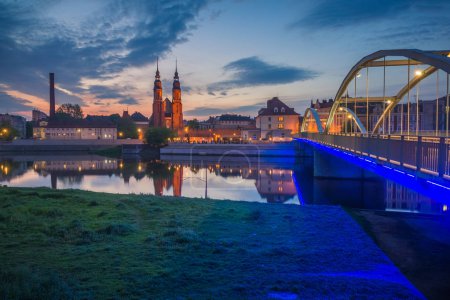 Panorama old town at night in Opole, Opolskie, Poland