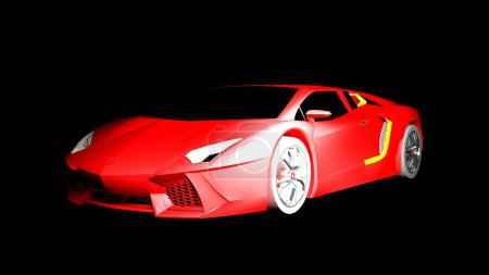 A red sport supercar is isolated on a black background - 3D rendering illustration
