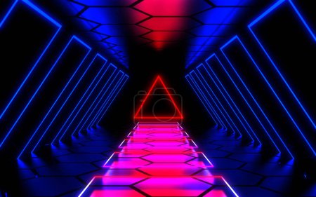 3d abstract neon background laser construction. 3d illustration