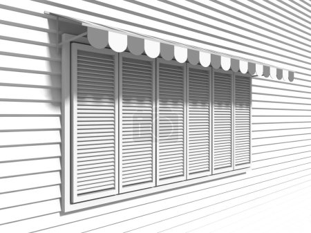 White awning sunshade over closed window. 3d render illustration