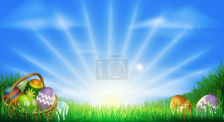 Easter eggs field background
