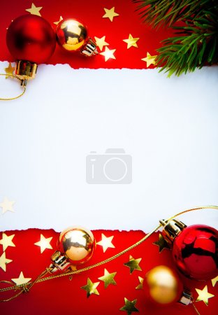 Art christmas frame with paper on red background