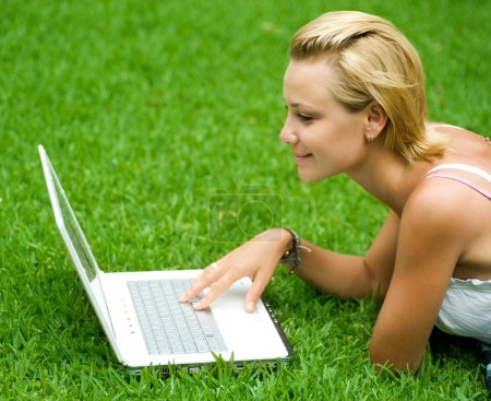 Beautiful Girl With Laptop Outdoor