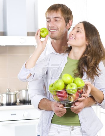 Lovely Sweet Couple eating fresh fruits.Healthy food.Diet