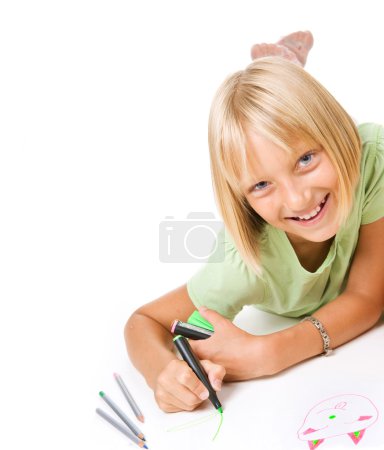 Happy Little Girl Drawing