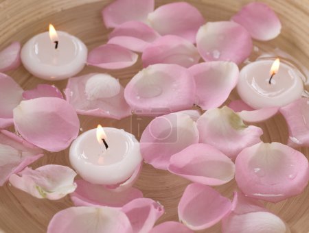 Spa Floating Candles And Rose Petals In Water