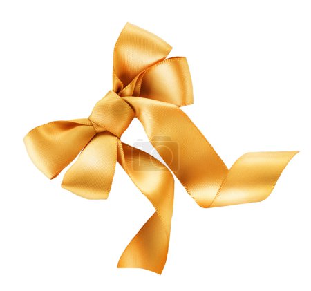 Bow. Golden satin gift bow. Ribbon. Isolated on white