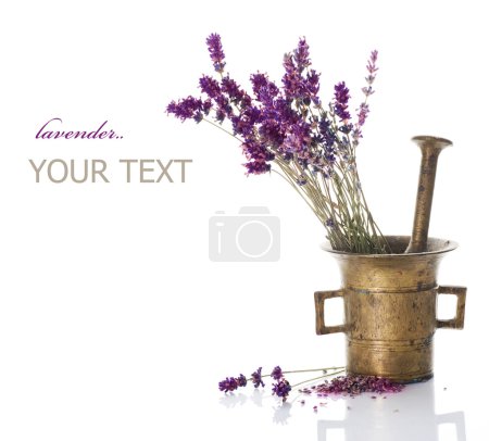 Lavender And Antique Mortar. Natural Cosmetics Concept