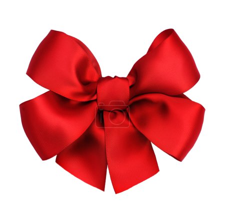 Red Satin Gift Bow. Ribbon. Isolated On White