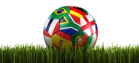 Soccerball with flags in grass