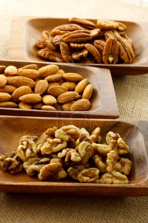 Nuts in wooden plates