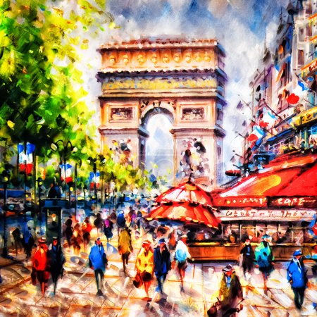Colorful painting of Arc d' Triomphe in Paris