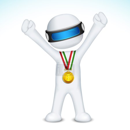 3d man with Gold Medal in vector