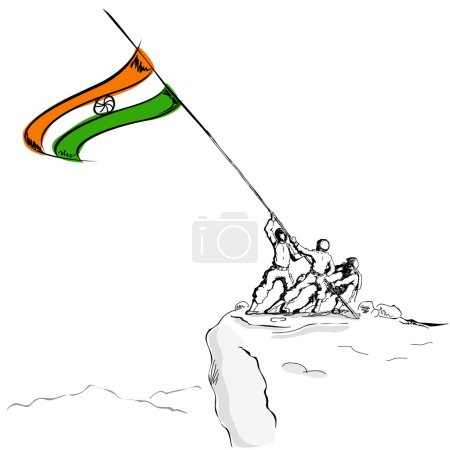 Soldier raising Indian Flag