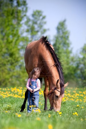 Child and horse in the field