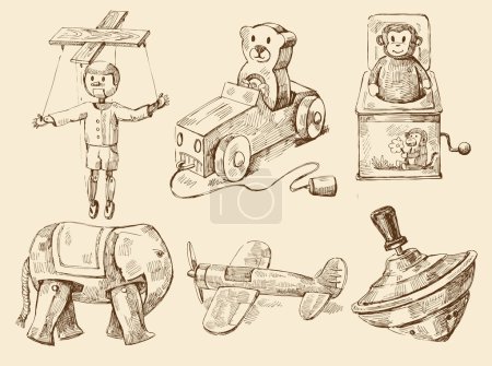 hand drawn vintage toys collection