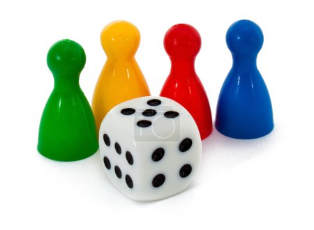 Board game figures and dice