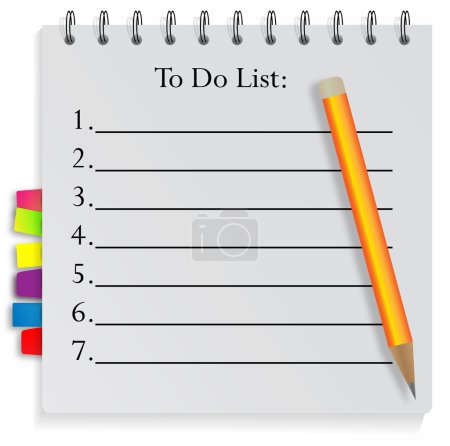 Spiral notepad To Do list with bookmarks and pencil