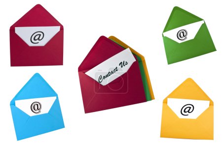 Set of email symbol and contact us card in envelope