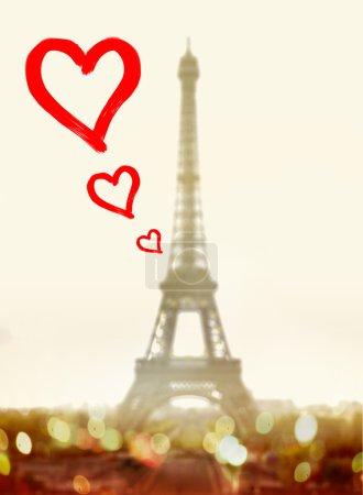 Hearts in front of famous Eiffel Tower