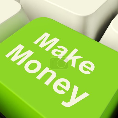 Make Money Computer Key In Green Showing Startup Business And We