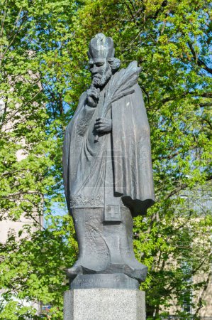 Olsztyn, Poland - May 1, 2018: Statue John of Nepomuk in old town of Olsztyn.