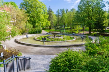 Olsztyn, Poland - May 1, 2018: Symphony of birds fountain in park in Olsztyn.