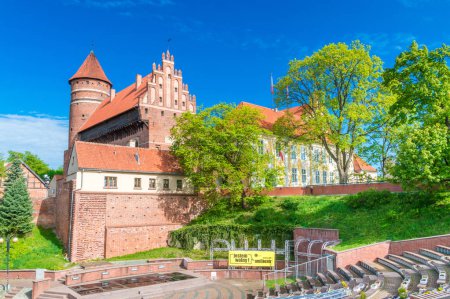 Olsztyn, Poland - May 1, 2018: View from amphitheatre for Castle of Warmian Bishops in Olsztyn in Poland.