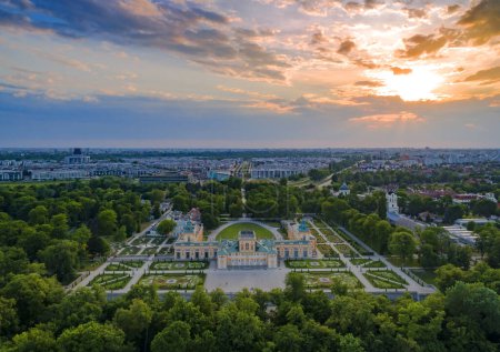 Warsaw, Poland. Aerial view of the city at sunset