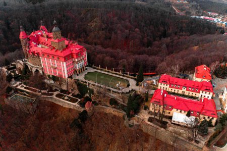 Majestic ksiaz castle in Poland during autumn cold top view new. Swidnica, Poland - January 29 2020