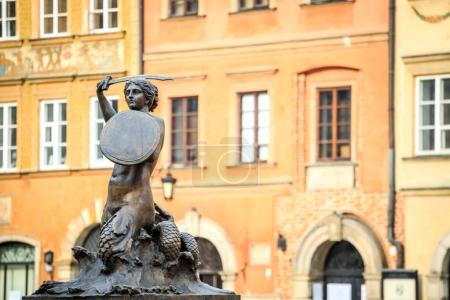 Mermaid statue in the city center of Warsaw, Poland